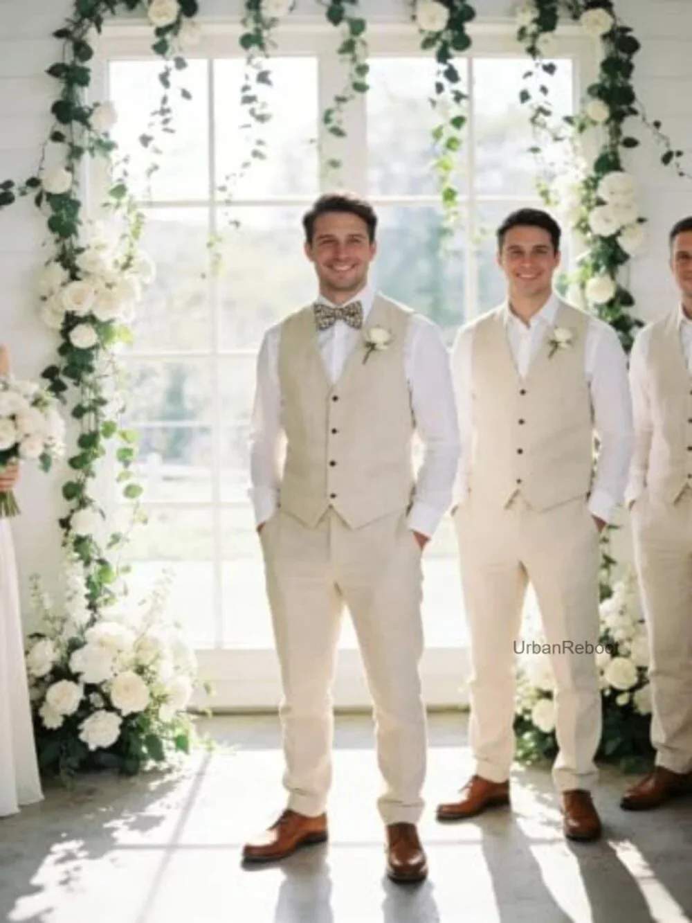 Men's 2-Piece Linen Suit Vest & Pants Lightweight Summer Wedding Groomsmen